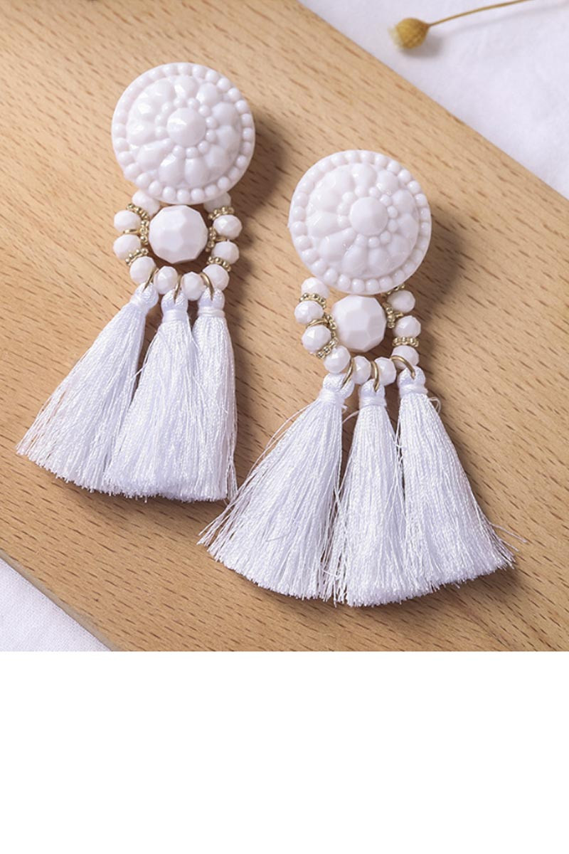 Tassel vintage wedding earrings white - Ref B087 - 01