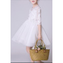 Illusion-Sleeve Embroidered Tulle Children White Dress - Ref TQ007 - 05