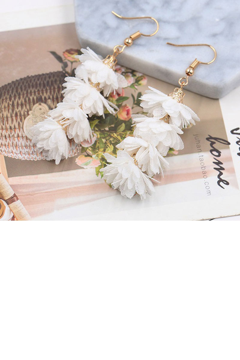 Boucles oreilles crochet fleurs blanche - Ref B086 - 01