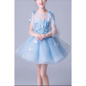 Girls Blue Party Dress With Cascading Flowers - Ref TQ009 - 07