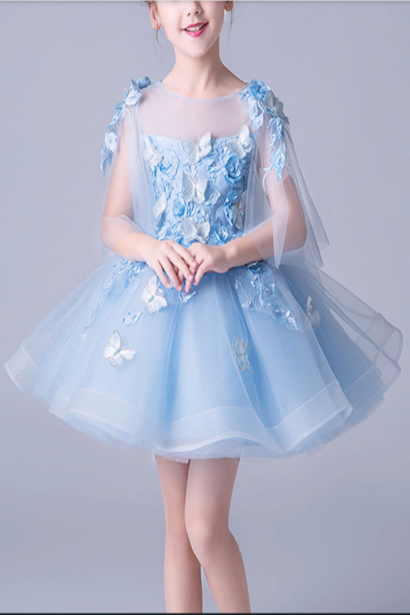 Robe De Fête Petite Fille Bleu Turquoise Papillons Jupe Tutu - Ref TQ009 - 01 Robe De Fête Petite Fille Bleu Turquoise Papillons Jupe Tutu - Ref TQ009 - 01