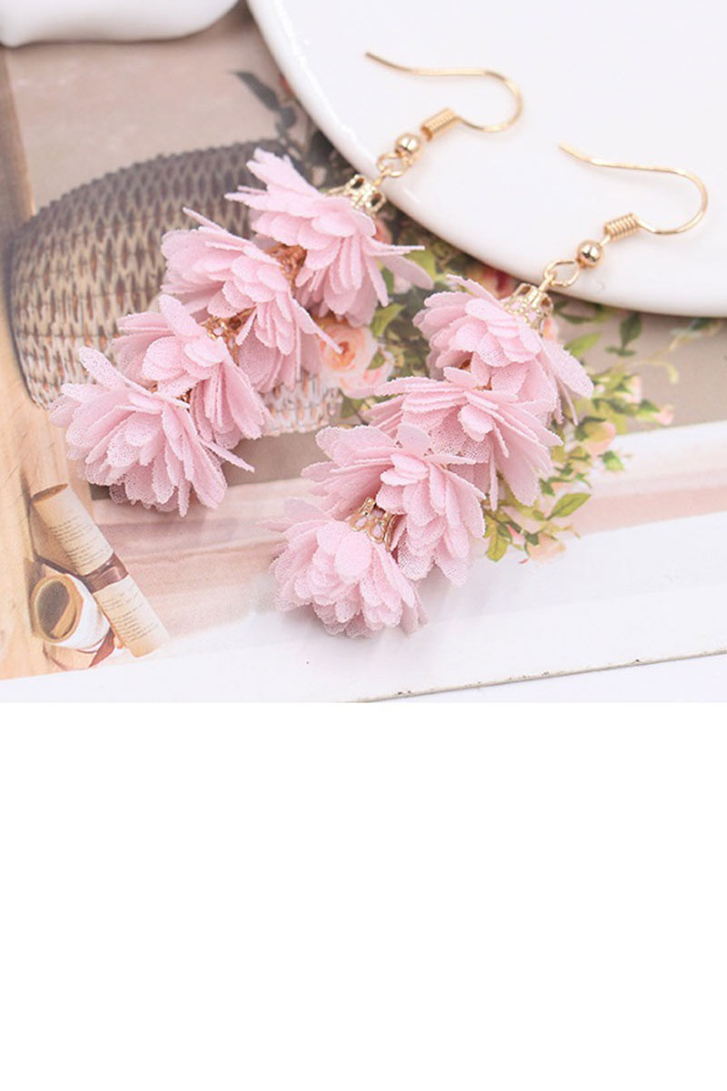 Boucles d'oreilles fleurs rose pendante - Ref B0103 - 01