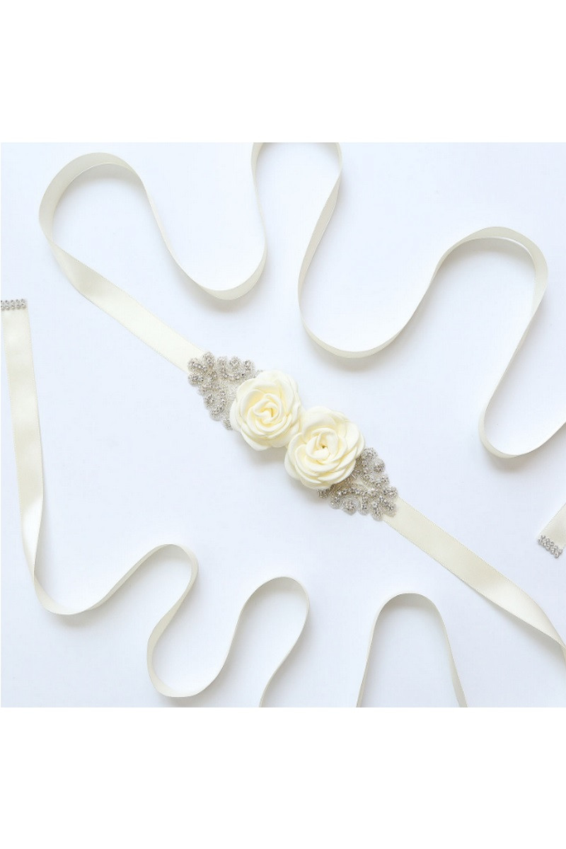 Ceinture mariage blanc cassé fleurs - Ref YD001 - 01