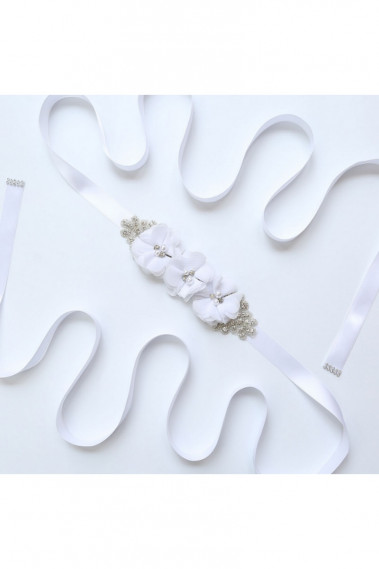 White wedding sash three little flowers - YD003 #1