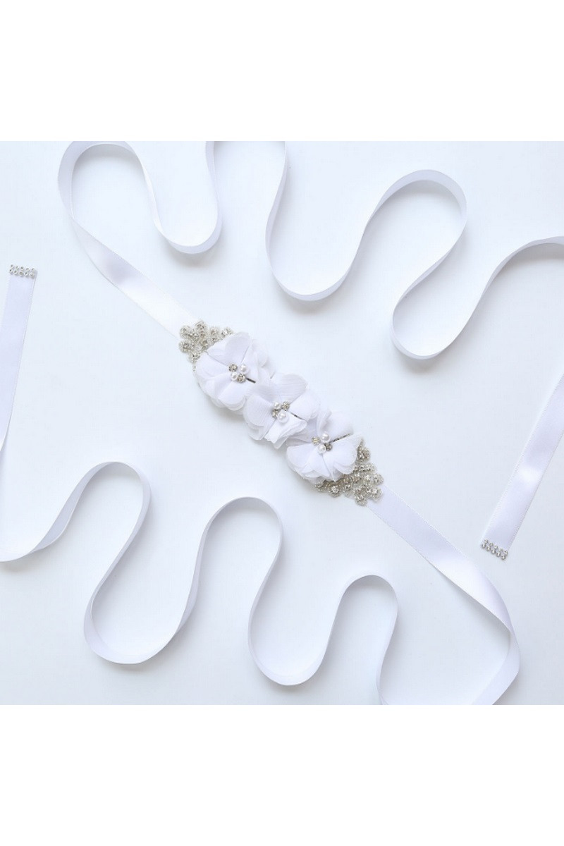 Jolie ceinture mariage blanche fleurs - Ref YD003 - 01