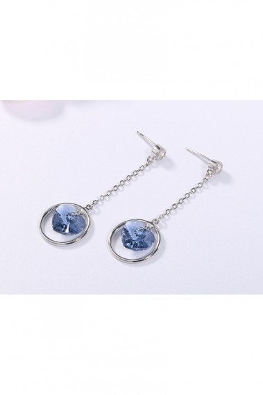 Circle earrings with blue stone heart - B092 #1