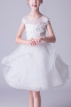 Robe Tulle Douce Blanche Fille Corsage Brodé - Ref TQ015 - 05