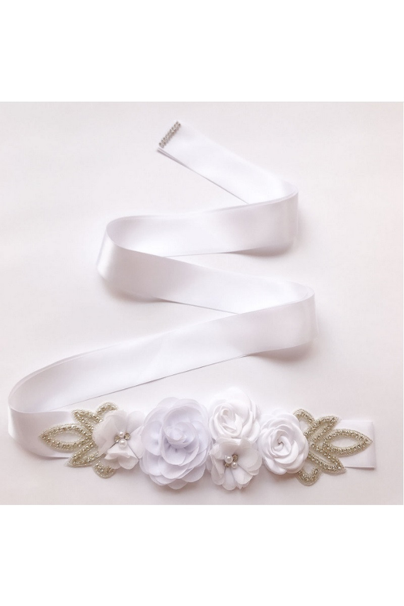 Ceinture rose fleurs une touche dorée - Ref YD004 - 01