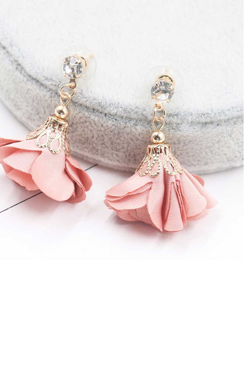 Pretty Pink Flower Crystal Earrings - Ref B0113 - 01