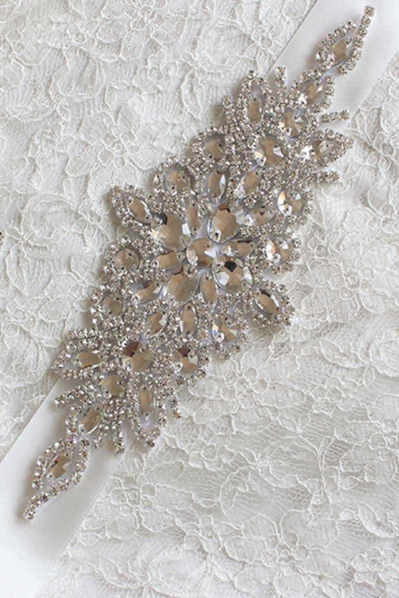 Rhinestone sash for wedding dress white - Ref YD008 - 01