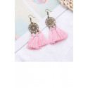 Trendy fancy pink tassel hoop earrings - Ref B0105 - 02
