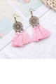 Trendy fancy pink tassel hoop earrings - Ref B0105 - 02