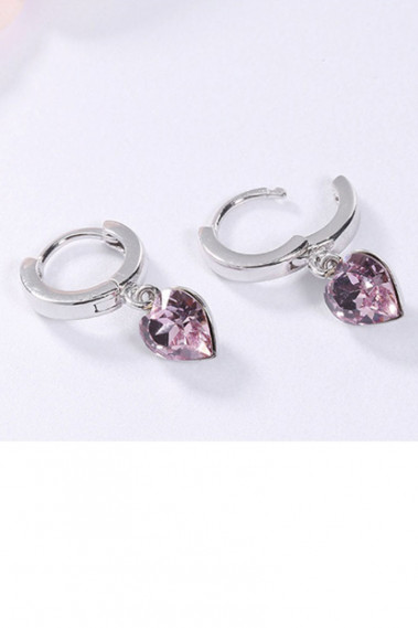 Women's Earrings Pink Stone Heart Hoop - B096 #1