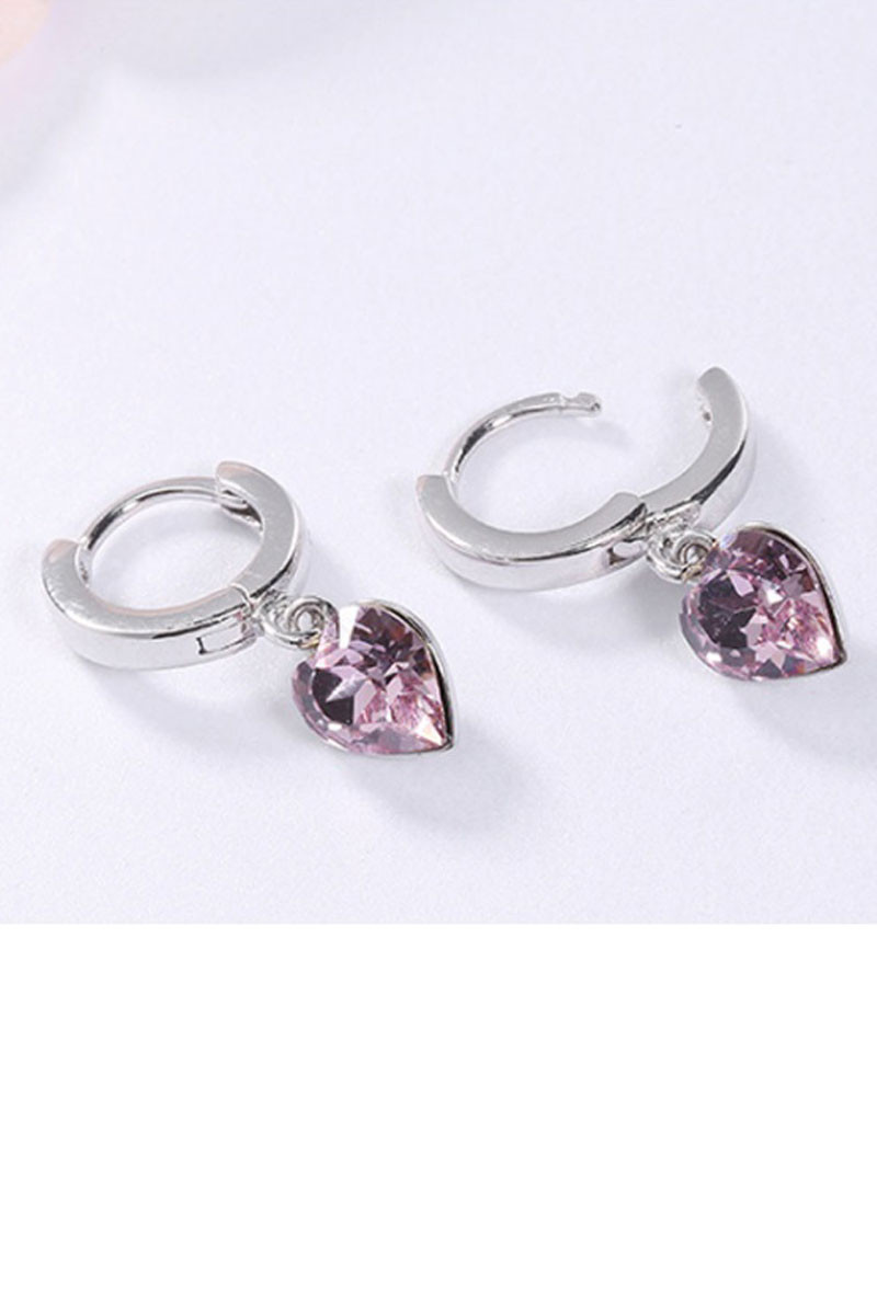 Women's Earrings Pink Stone Heart Hoop - Ref B096 - 01