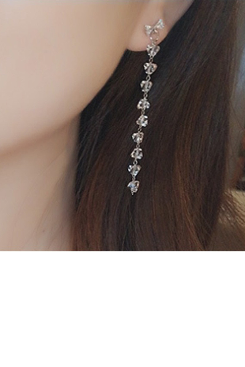 Boucle d'oreille chaine cristal pendante - Ref B099 - 01