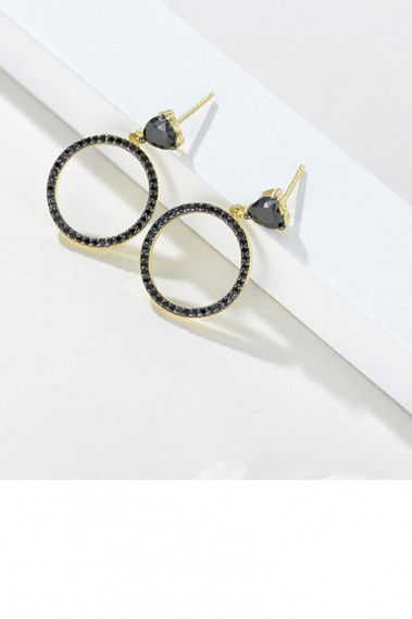 Cute circle stud golden black earrings - B088 #1