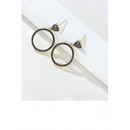 Boucle oreille anneaux doré strass noir