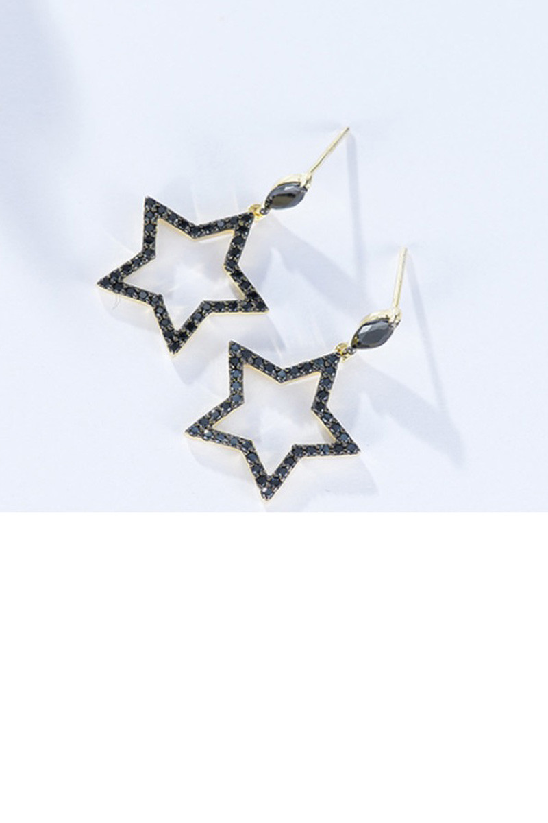 Small studs golden black star earrings - Ref B093 - 01