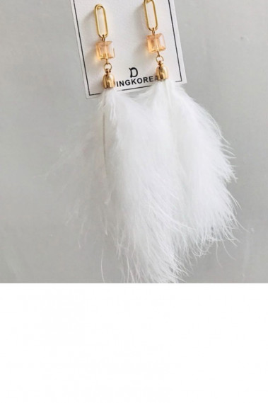 White Feather Earrings Golden Clasp - B0112 #1