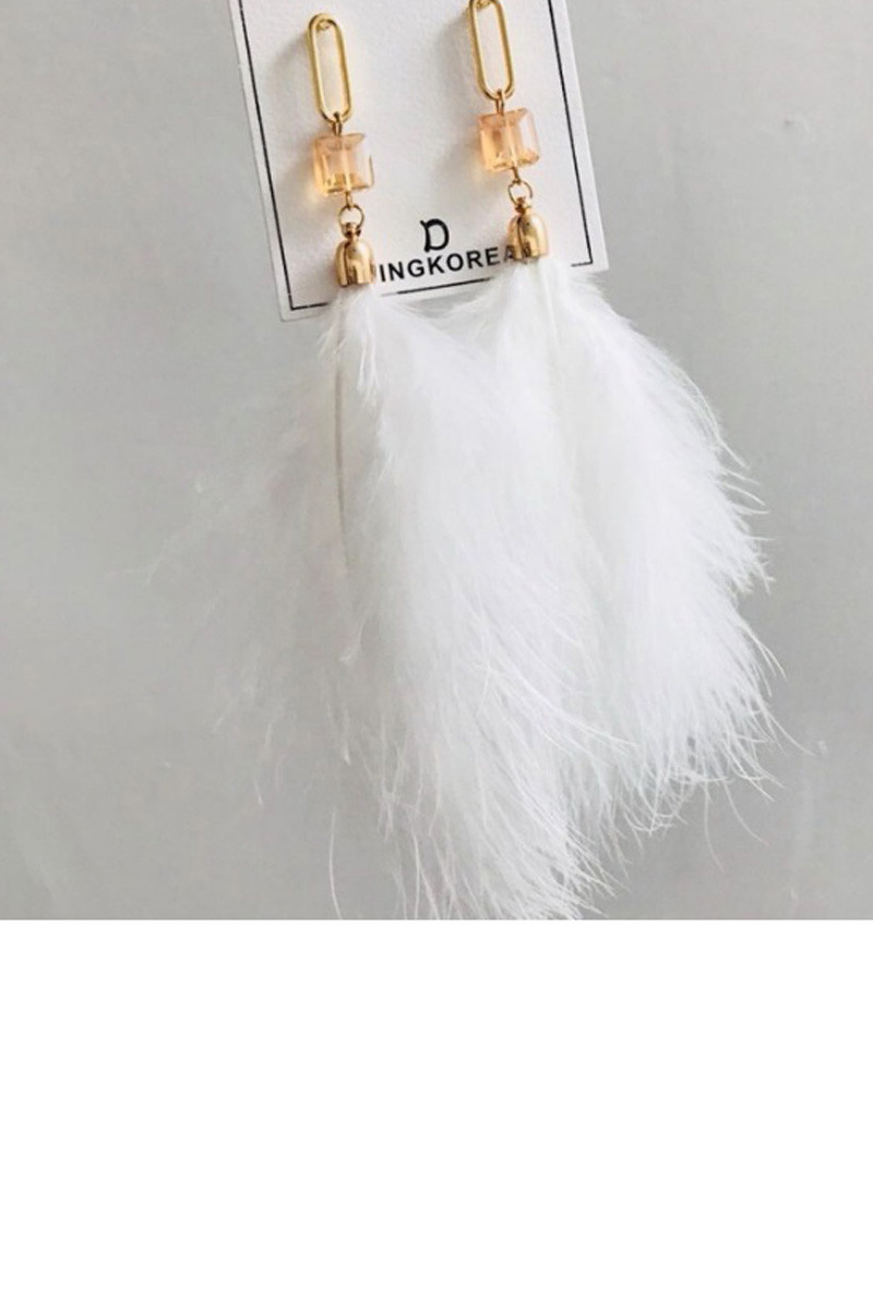 White Feather Earrings Golden Clasp - Ref B0112 - 01