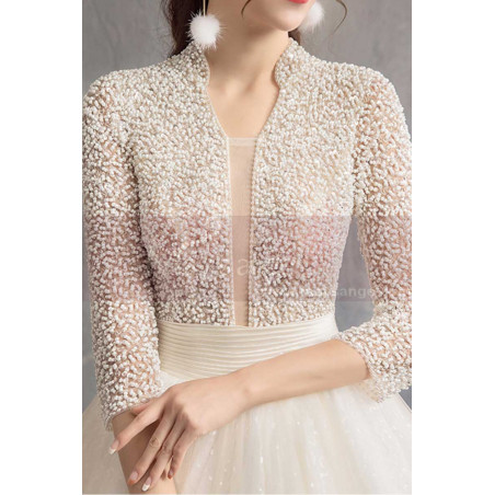 Robe Chic Pour Mariage Haut Façon Veste En Perles Grande Jupe Avec Traîne