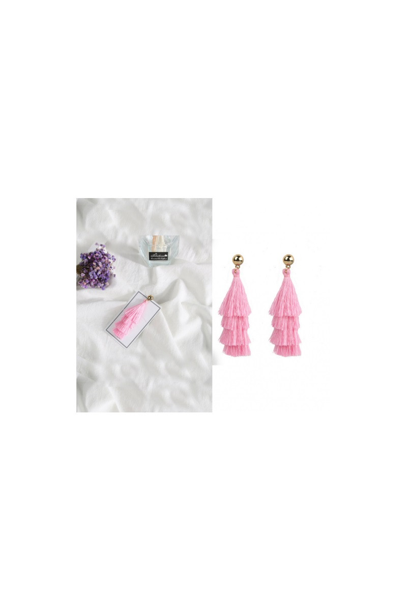 Pink tassel earrings for bohemian look - Ref B0100 - 01