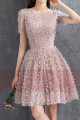 Pink Lace Party Dress With Short Sleeves - Ref C882 - 04