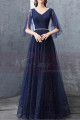 Long Navy Blue Evening Dress With Ruffle Sleeves - Ref L1931 - 06