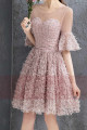 Old Pink Short Cocktail Dress Vintage Style With 3/4 Sleeves - Ref C883 - 04