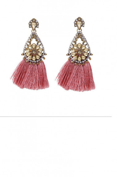 Fancy pink tassel earrings gold clasp - B0110 #1