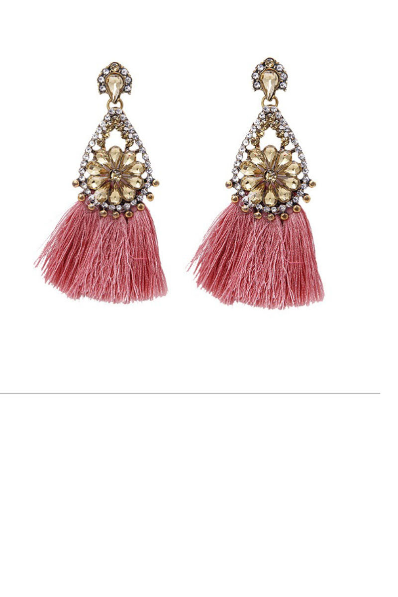 Fancy pink tassel earrings gold clasp - Ref B0110 - 01