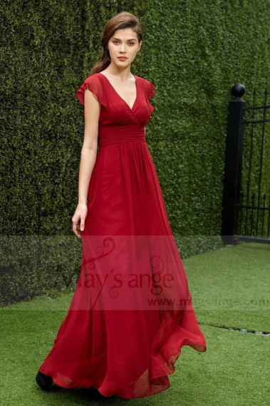 robe de soiree framboise  avec petite manchette belle coupe dos ouver benida - L785 #1