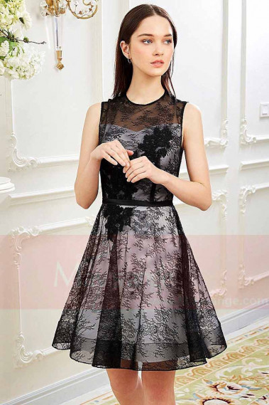 Black Lace Cocktail Dress- Two-Tone Dress - C830 #1