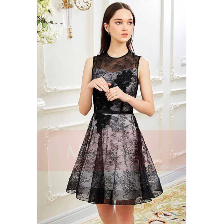 Black Lace Cocktail Dress- Two-Tone Dress