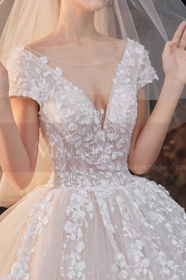 Lacing Top Elegant Embroidered Wedding Gown Soft Tulle Skirt - M1268 #1