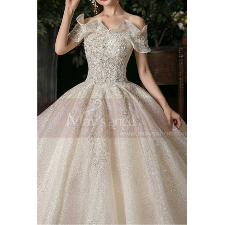 Robe Cérémonie Mariage Princesse Chic Sans Manches Décolleté A Volants