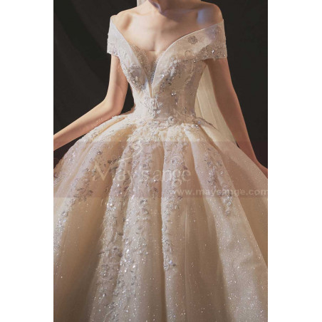 Sparkling Ivory Off The Shoulder Best celebrity Wedding Gown