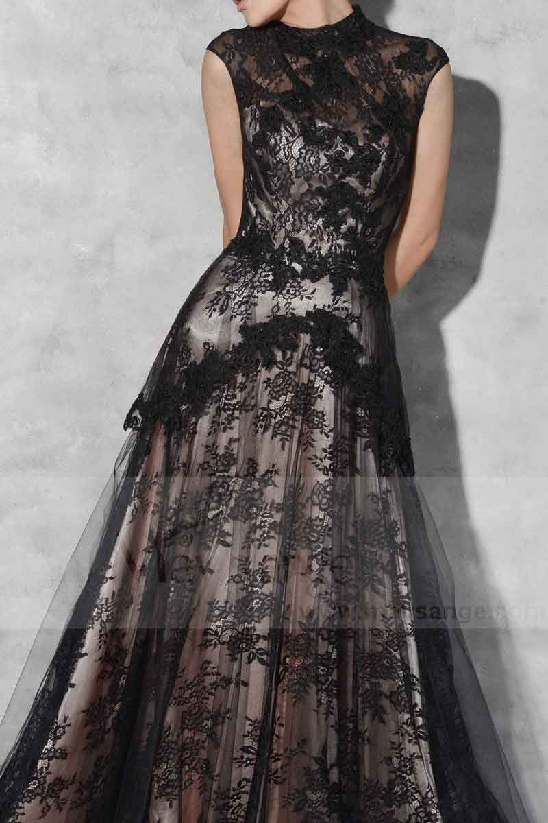 BLACK LACE EVENING DRESS SLEEVELESS - Ref L764 - 01