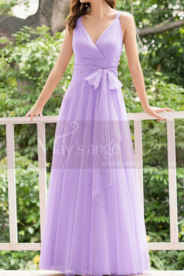 Lilac Bridesmaid Dresses Tulle Long With Bow Belt - L1231 #1