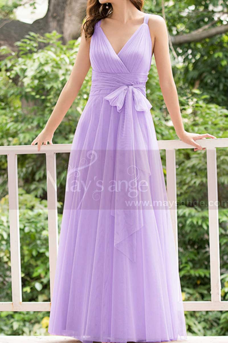 Jolie Robe Demoiselle d'Honneur Lilas Longue Sans Manche - Ref L1231 - 01