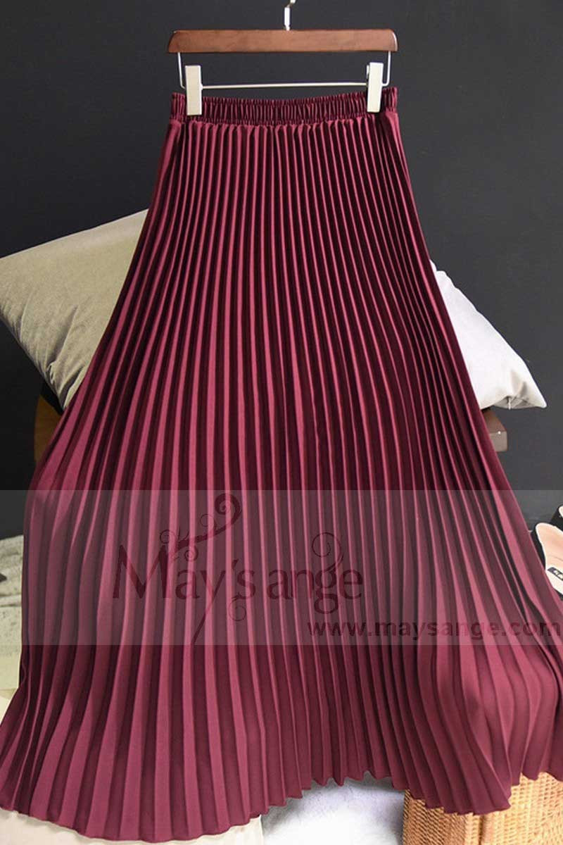 jupe plisse bordeaux longue - Ref ju070 - Jupe femme longue