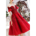 Robe Courte Bal Rouge Col Bardot Et Broderie - Ref C1943 - 07