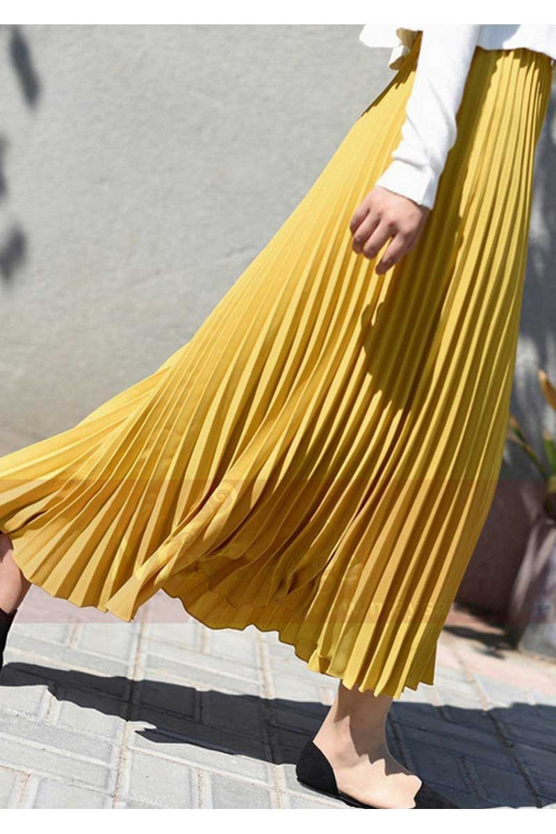 jupe plisse jaune mode femme - Ref ju061 - Jupe femme longue
