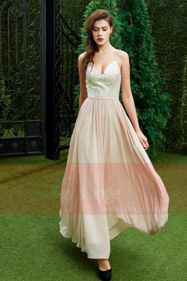 robe long de soiree rose nude avec un buste argente - L782 #1