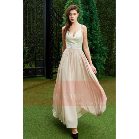 robe long de soiree rose nude avec un buste argente