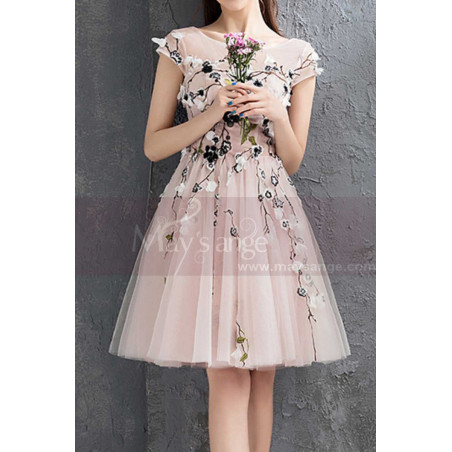 Beautiful Pink Pale Wedding Cocktail Dress With Embroidery