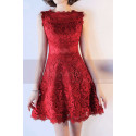 Short Sleeveless Red Lace Evening Dress - Ref C991 - 05