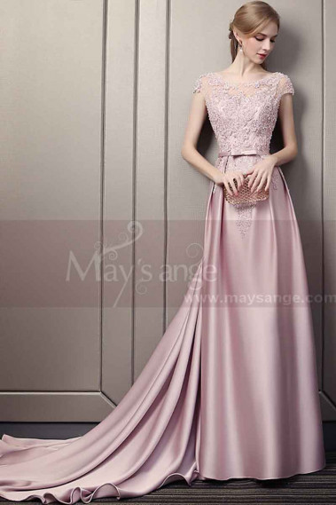 Embroidered Pink Long Formal Gowns With Sleeves - L1934 #1