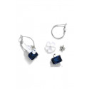 Silver hoop earrings flower blue stone - Ref B107 - 04