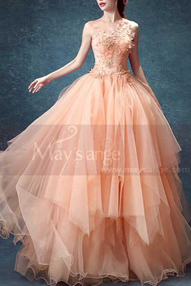 Embroidered Peach Ever Pretty Bridesmaid Dresses Ruffle Skirt - P1903 #1